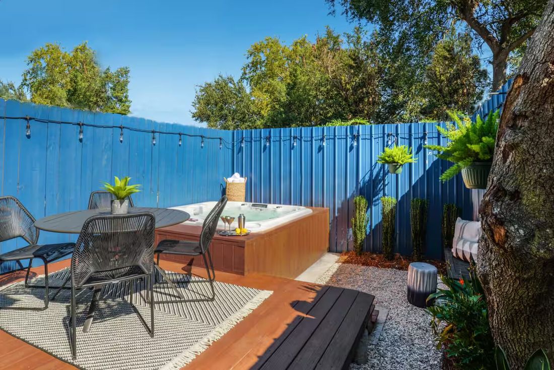 Patio dining beside the hot tub