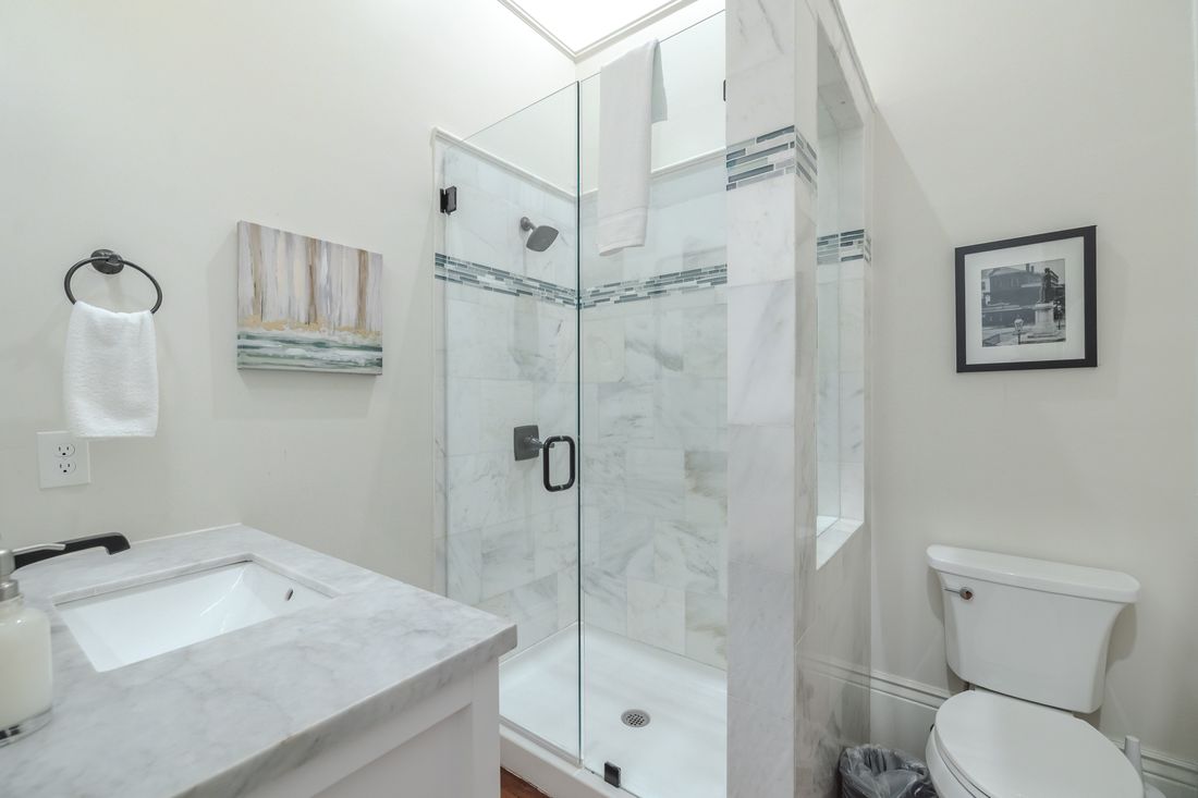 Marble bathroom at 3221 Canal