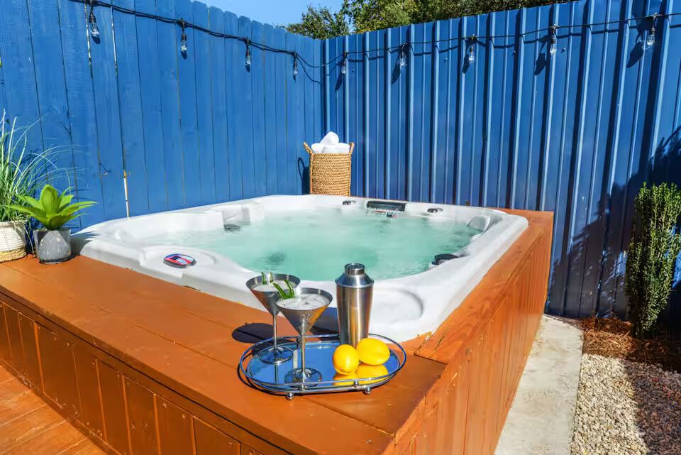 Private hot tub on the back patio